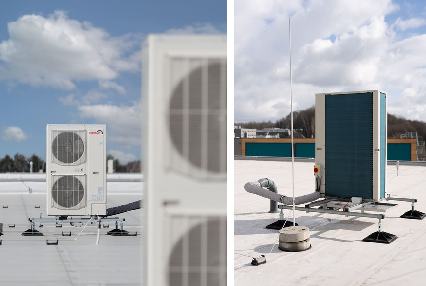 Bild 2 Auf dem Dach einer Logistik-Immobilie installierte Wärmepumpen zur Hallenheizung über ein Kanalgerät als Inneneinheit.