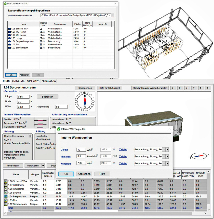 Bild 8 Teilweise können für die Kühllastberechnung erforderliche Geometrie- und Bauteildaten auch per IFC-Schnittstelle ausgetauscht werden.