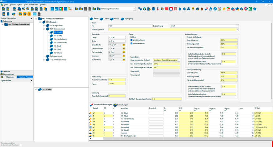 Bild 7 … der Berechnung geht deshalb eine detaillierte Erfassung aller für die Kühllast-Berechnung relevanten Gebäude-, Raum- und Bauteileigenschaften voraus.