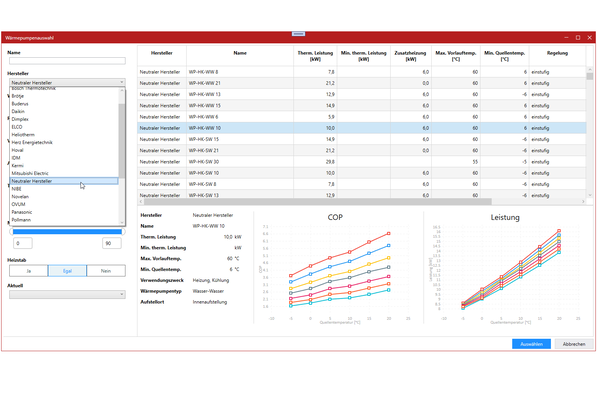 © Hottgenroth Hottgenroth: Auswahl der Wärmepumpe aus einem integrierten Katalog.